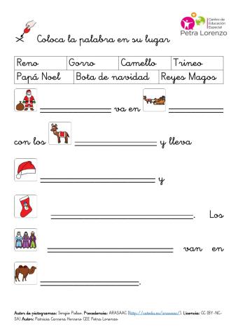 SA Navidad. Completar texto con los nombres