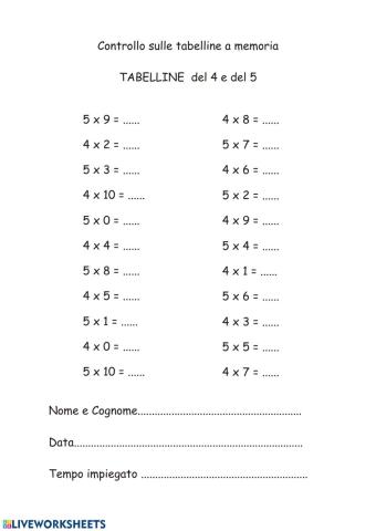 Verifica tabelline