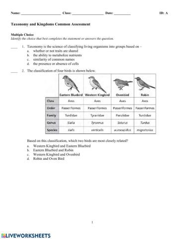 Biology: Taxonomy & Kingdoms Test