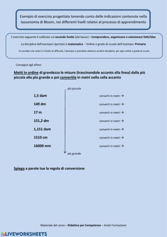 Metti in ordine le grandezze e converti in metri cod.20