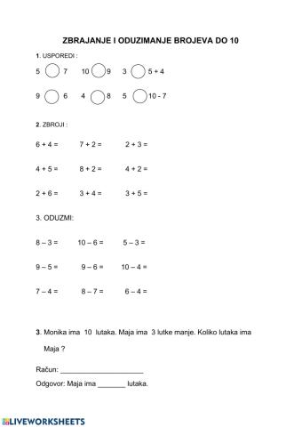 Zbrajanje i oduzimanje do 10