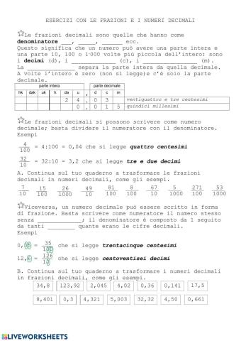 Esercizi con le frazioni e i numeri decimali