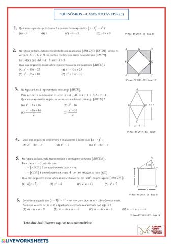 Polinómios - Casos Notáveis 8.1