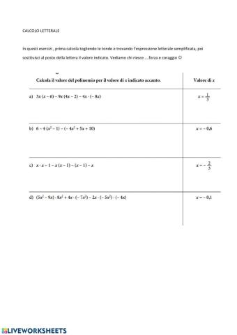 Calcolo letterale