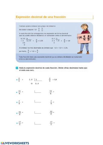 Expresion de cimal en una fraccion