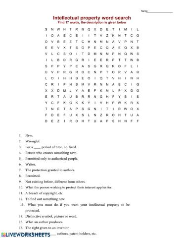 Intellectual property wordsearch