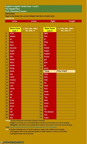 Irregular Verbs Simple Past