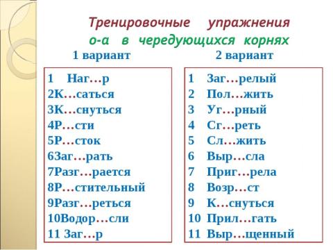 Чередование гласных в корне слова