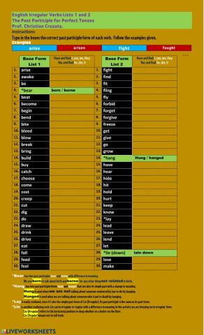 Irregular Verbs Past Participle Form