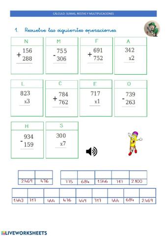 Cálculo sumas, restas y multiplicaciones