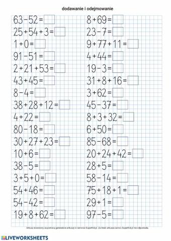 Dodawanie i odejmowanie do 100