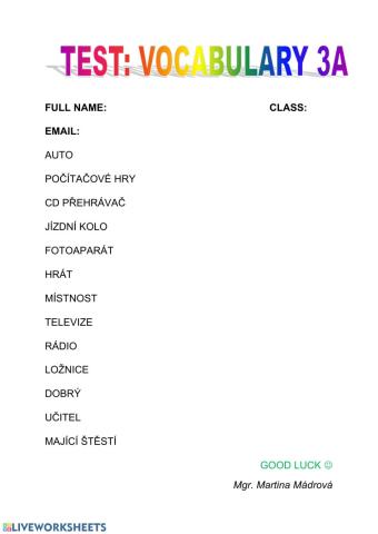 Project 1 3rd VOCABULARY 3A