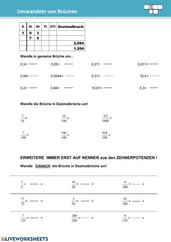 Umwandeln von Brüchen