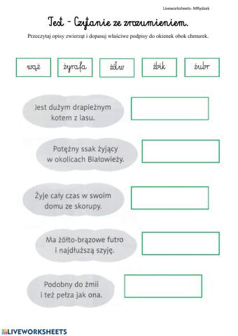 Test- czytanie ze zrozumieniem.