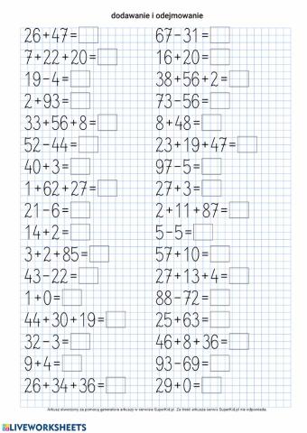 Dodawanie i odejmowanie do 100