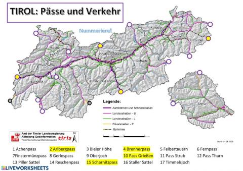 Tirol: Pässe und Verkehr (Nummeriere)