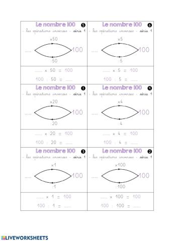 Le nombre 100 - Divisions et multiplications