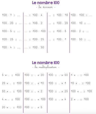 Drill - le nombre 100