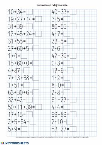 Dodawanie i odejmowanie do 100