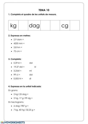 Unitats de mesura. t10