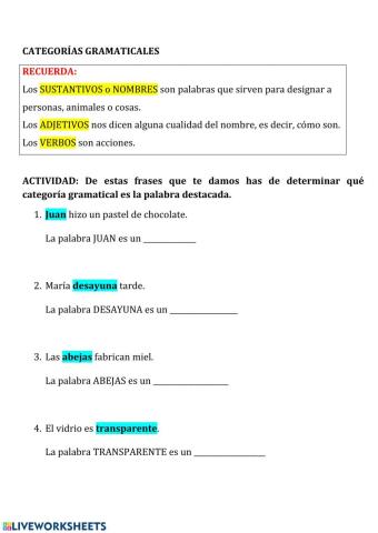 Categorias gramaticales