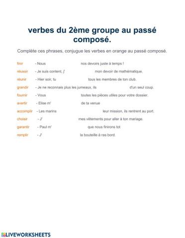 Verbes du 2ème G au Passé composé