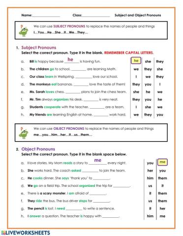 Subject and Object Pronouns