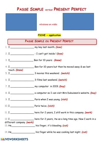 Passé Simple vs Present Perfect APPLICATION