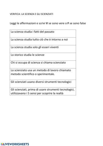 VERIFICA DI SCIENZE 