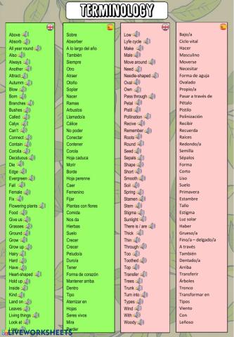 Plants terminology