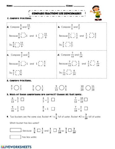 Compare fracions use benchmarks (Practice)