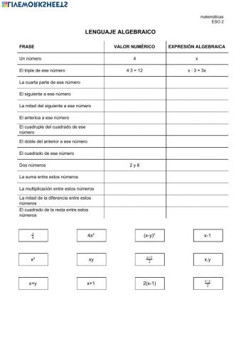 Lenguaje algebraico - inicio