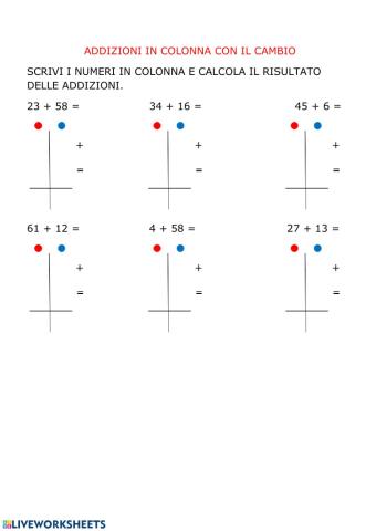 Addizioni in colonna con cambio