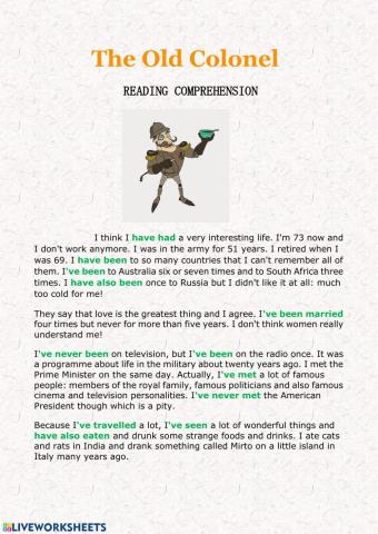 Present Perfect - reading comprehension