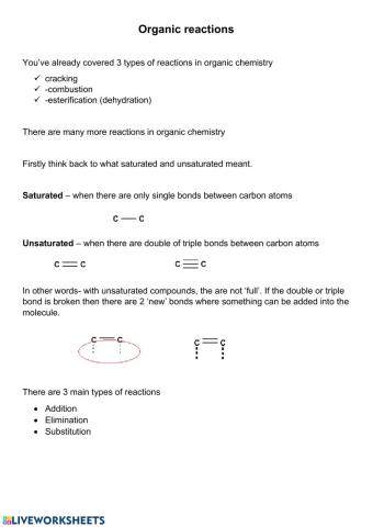 Organic reactions worksheet 4