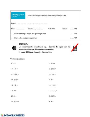 Vermenigvuldigen en delen met gehele getallen