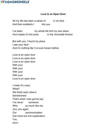 Love Is an Open Door Lyric Sheet