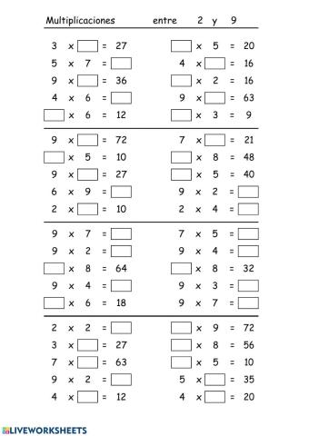 Multiplicaciones una cifra