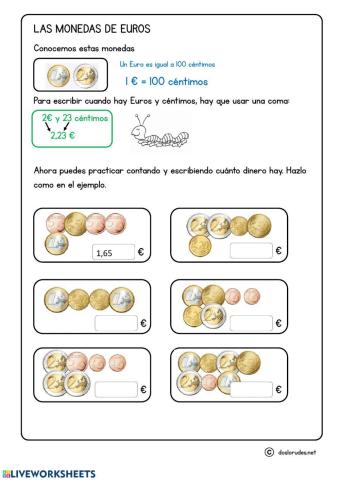 Contar monedas de euro y céntimos