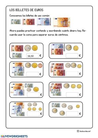 Contar billetes y monedas