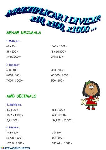 Multiplicar i dividir unitat seguida de 0