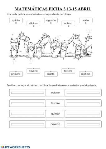 Números ordinales hasta el 20