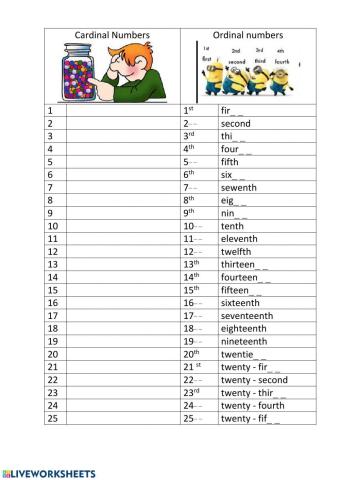 numbers ordinal and cardinal to write