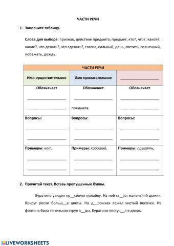 Обобщение по теме -Части речи-