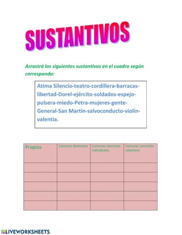 Clasificación de sustantivos