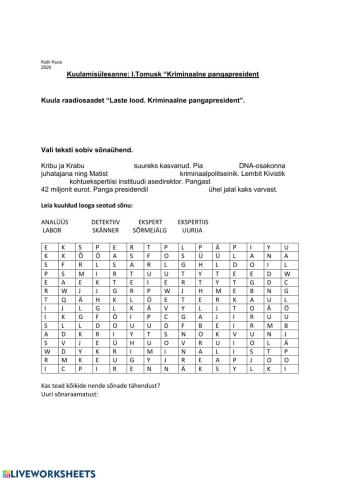 Kuulamisülesanne:-Kriminaalne pangapresident-.