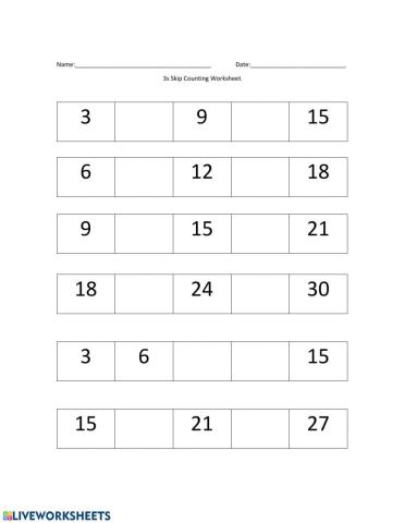 3s Skip Counting Worksheet