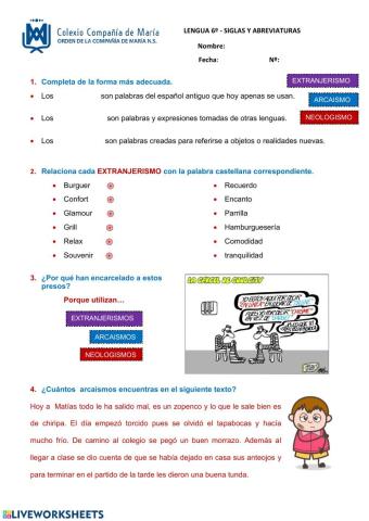 LC 6º - Vocabulario - Arcaismos, neologismos, extranjerismos