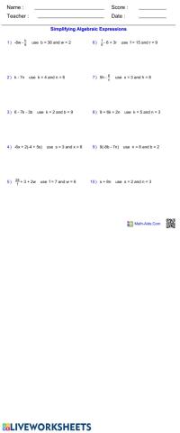 Simplifying Algebraic Expressions