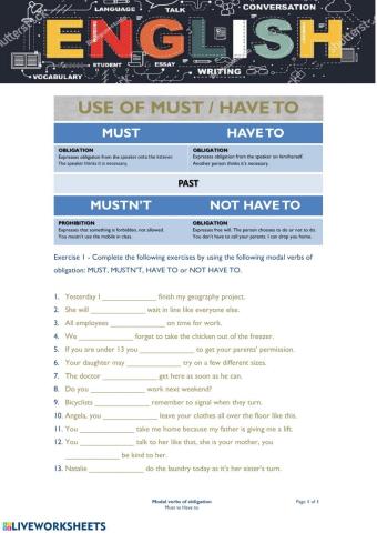 Modal Verbs of Obligation Must vs Have to